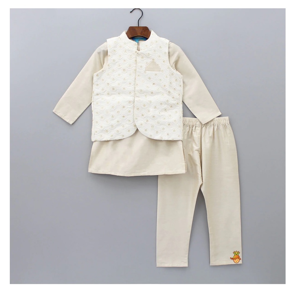 Toddler Boy Beige Kurta and Pyjama